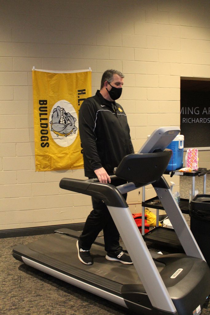Richards High School Principal Dr. Mike Jacobson and several staff members at the high school, 10601 Central Ave., Oak Lawn, walked for 24 hours on a treadmill to raise money for student scholarships starting bright and early on New Year's Day. (Supplied photos)