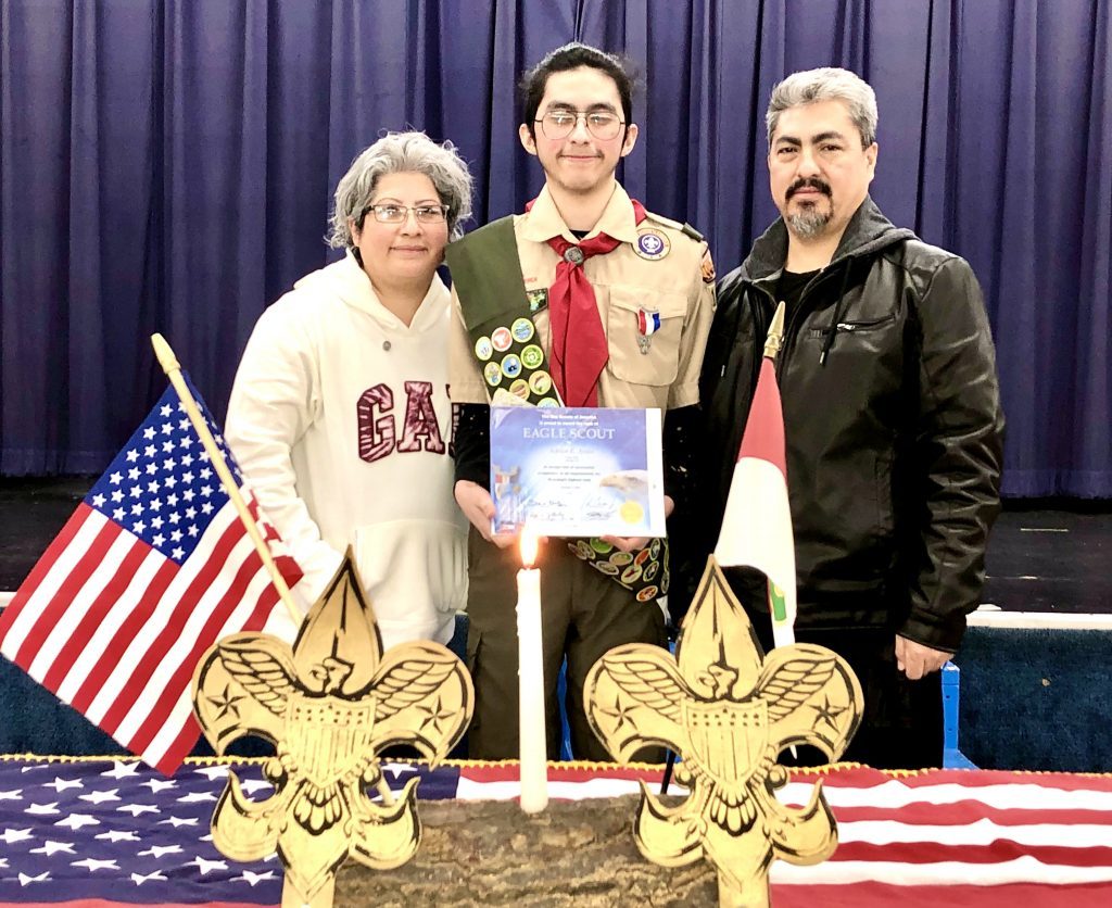 New Eagle Scout Adrian Ayala with his parents, Lorena Sanchez and Lazaro Ayala. --Supplied photo