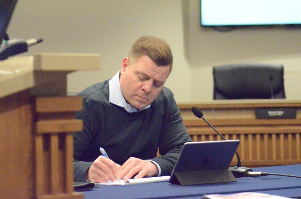 Palos Heights Alderman Brent Lewandowski announced Tuesday night that there will be a public hearing on March 7 to discuss video gaming. (Photo by Jeff Vorva)
