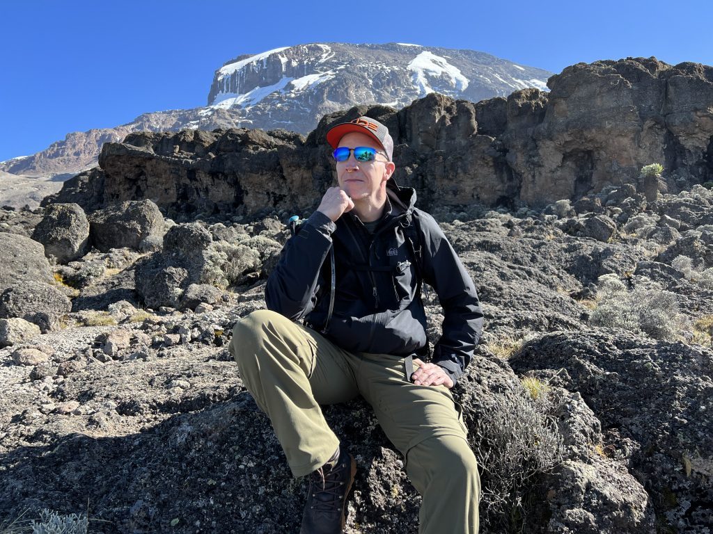 Stephan Alheim pauses during his 19,431-foot climb of Mount Kilimanjaro. (Supplied photo) 
