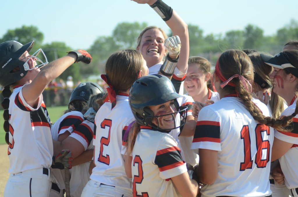 CELEBRATE – Marist’s softball team had plenty to celebrate last year and hopes for more celebrations in 2022. Photo by Jeff Vorva