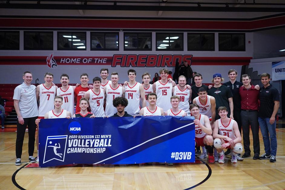 Carthage College’s men’s volleyball team is hoping for back-to-back Division III national championships. Photo by Carthage College.