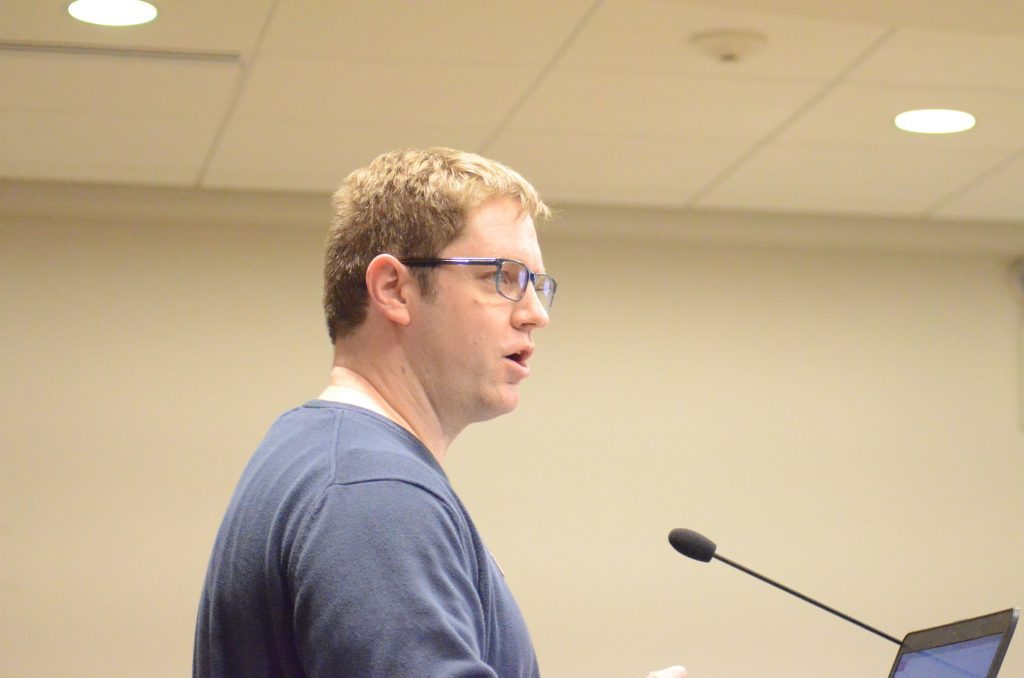 Palos Heights Public Library Director Jesse Blazek gives the city council an update on in-person programs on May 3. (Photo by Jeff Vorva)