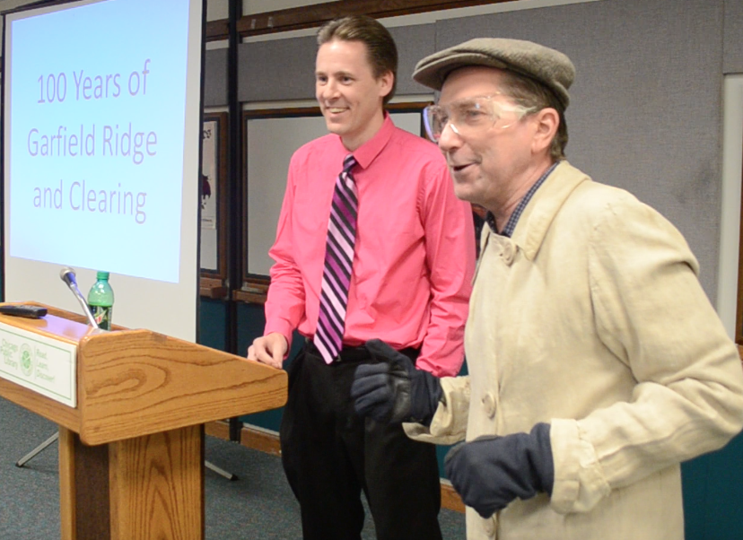 Clear-Ridge Historical Society programs endeavor to bring history to life, as was the case a few years back, when CRHS officer Ed Kozak (right) dressed up as a driver from the early days of automobiles.