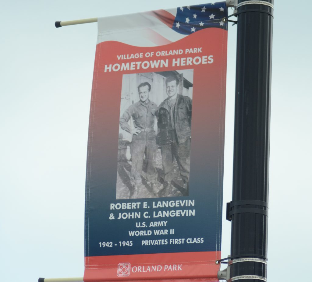 Brothers Robert (left) and John Langevin are honored by a banner in Orland Park. (Photos by Jeff Vorva)
