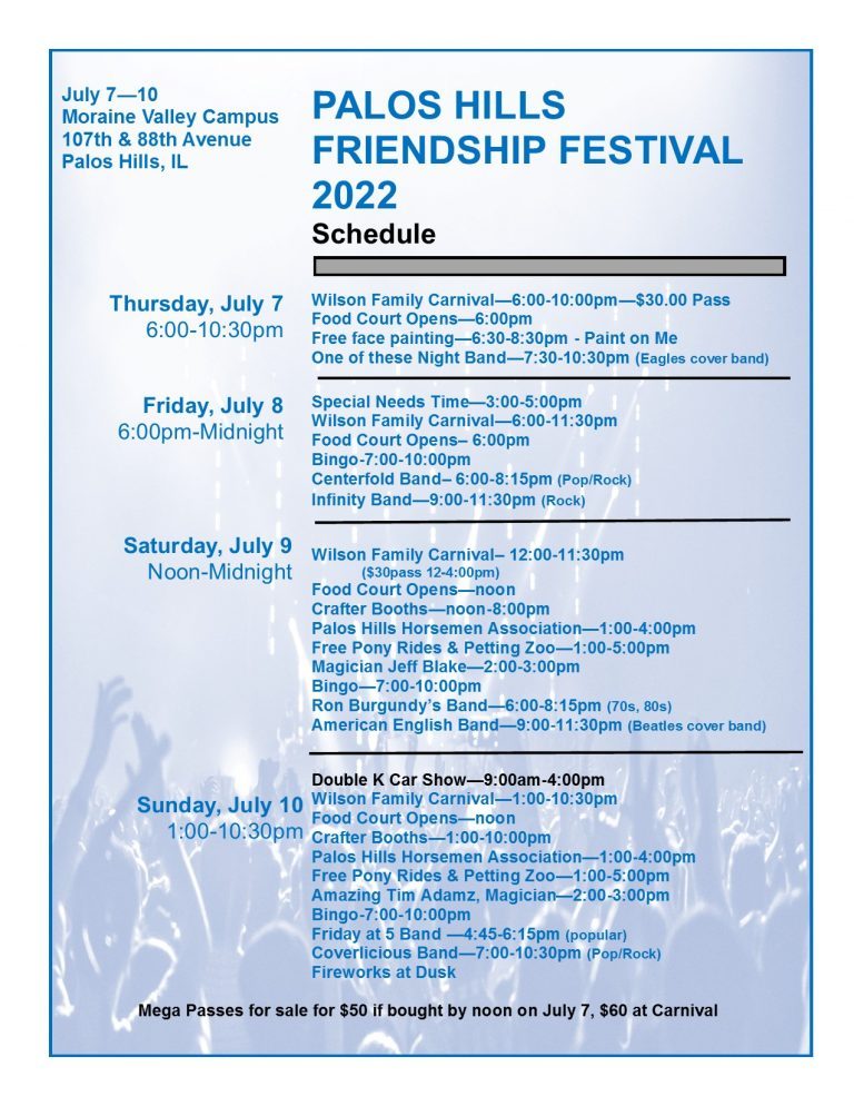Palos Hills Friendship Fest begins Thursday at Moraine Valley