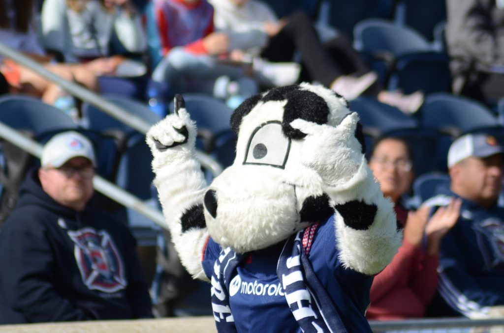 Chicago Fire mascot Sparky is fired up during the final pro soccer game at SeatGeek Stadium in Bridgeview on Oct. 9. Photo by Jeff Vorva