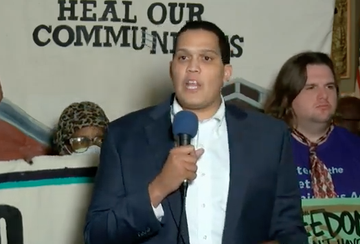 At a rally last month, State Senator Robert Peters (D-13th) said the elimination of cash bail and other criminal justice changes in Illinois are, in essence, “the most transformative Civil Rights legislation this country has seen in the modern era.” --Screenshot from an Illinois Senate Democratic Caucus video