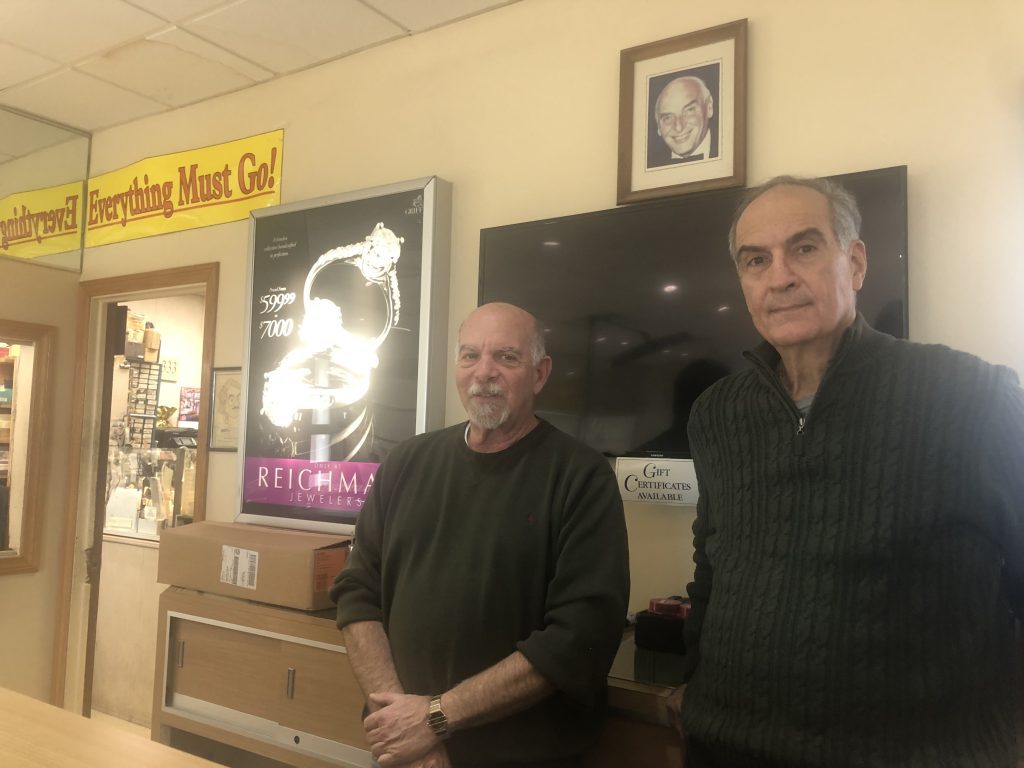 Paul Stein (at left) and Odysseus Tsarouhis, co-owners of Reichman Jewelers, will be closing the store that has been at 4439 W. 95th St. In Oak Lawn since 1984. (Photo by Dermot Connolly )