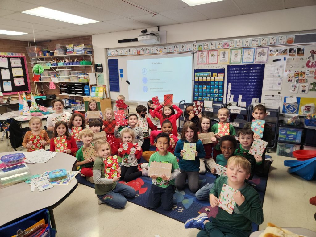 First-graders at Southwest Elementary School in Evergreen Park show off their wrapped books.
(Supplied photos)