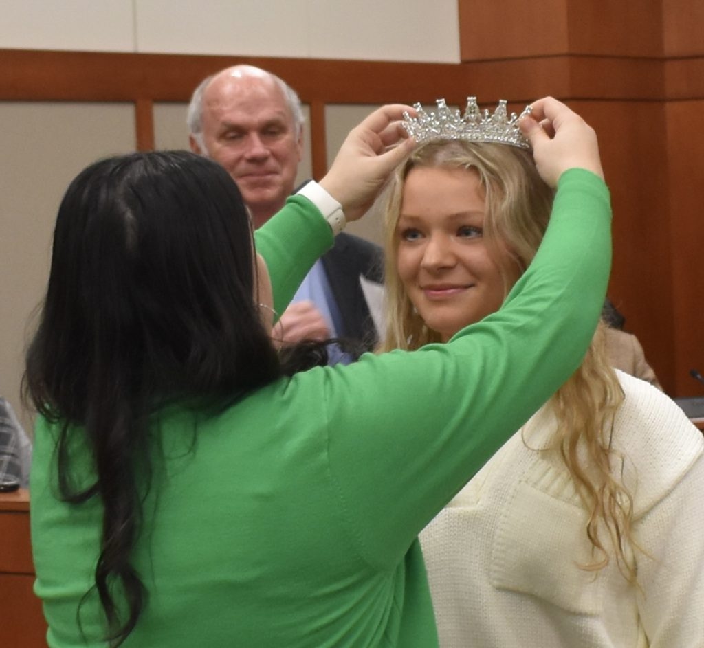 Colleen Ramicone is crowned by administrative clerk Liz Saucedo as queen of this year's St. Patrick’s Day Parade in Countryside. Next year's parade will be held on March 2.(Photos by Steve Metsch) 