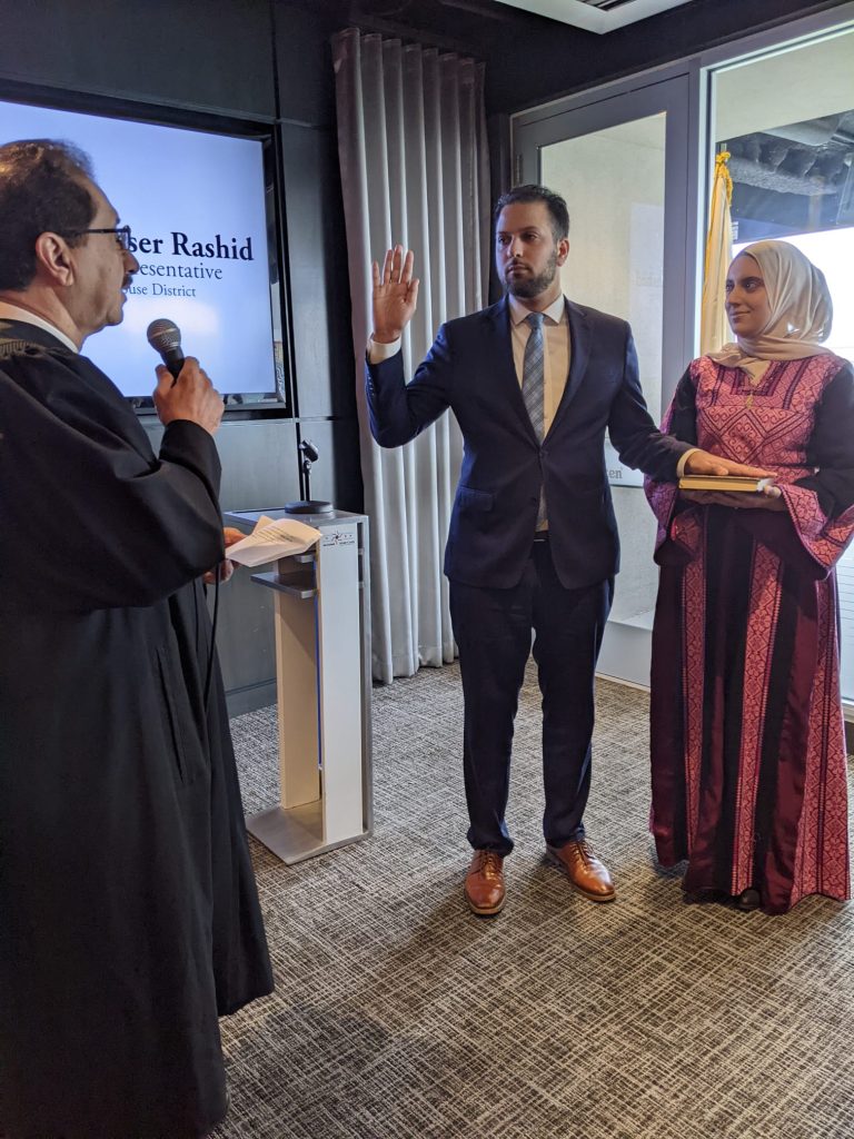 Abdelnasser Rashid takes the oath of office after winning his first term as state representative. He will seek re-election next year. (File photo)