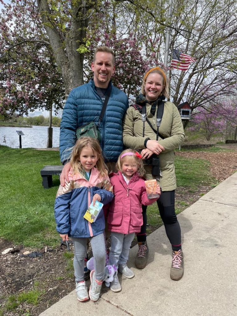 Jason Knade, of Palos Park; his wife, Marcelina; and daughters, Zofia, 6, and Kaya, 3, braved the weather last Saturday afternoon to take part in Lake Katherine's Earth Day BioBlitz. (Photos by Kelly White)