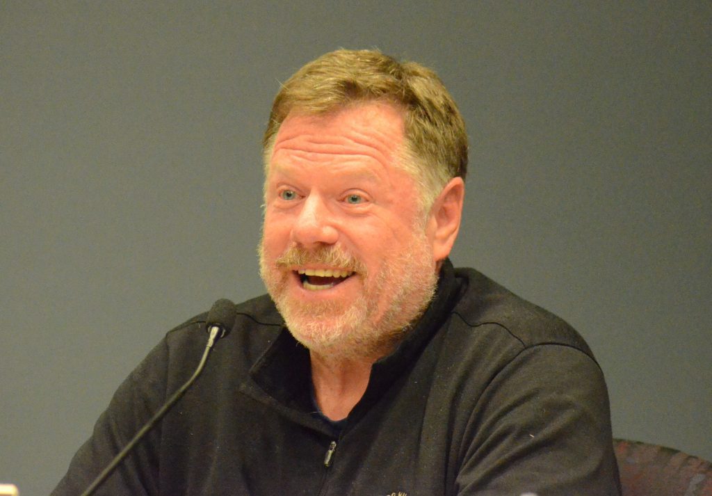 Palos Park Mayor John Mahoney has a laugh during his final full meeting as the village's boss. (Photo by Jeff Vorva)