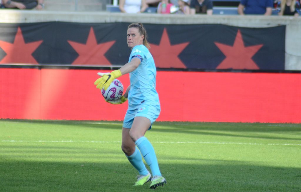 Red Stars goalie Alyssa Naeher and the USA have a match with South Africa in Solider Field in September.  Photo by Jeff Vorva