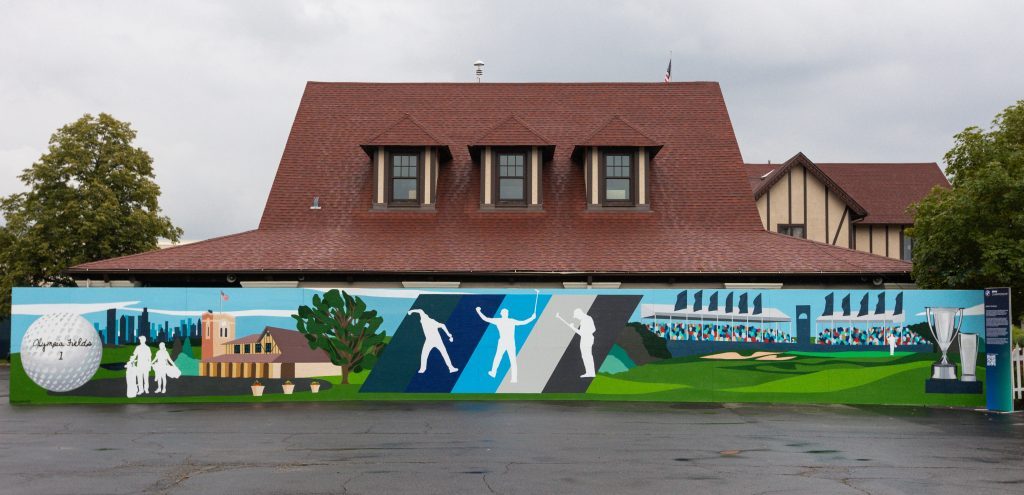 This mural at the BMW Championships in Olympia Field was designed by two local students. Photo courtesy of Dittoe Public Relations