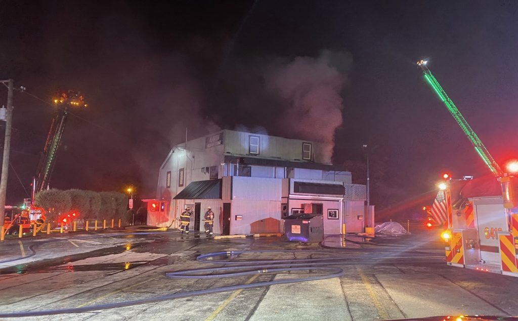 Orland and Palos firefighters battle a blaze at a hookah lounge at 135th and Harlem Avenue. (Photos supplied by Orland Fire Protection District)
