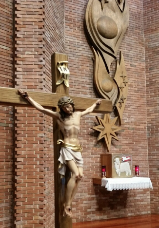 Christ on the Cross and a tabernacle adorned with a “Lamb Triumphant” design are two centerpieces of the sanctuary at St. Joseph Church. The current church at 7240 W. 57th St., Summit, was built in 1969. It featured a modern, inclusive design that reflected the post-Vatican II openness. That itself was a source of controversy among many in the parish, since it replaced a church building with a considerably more traditional cathedral-style design. --Supplied photo