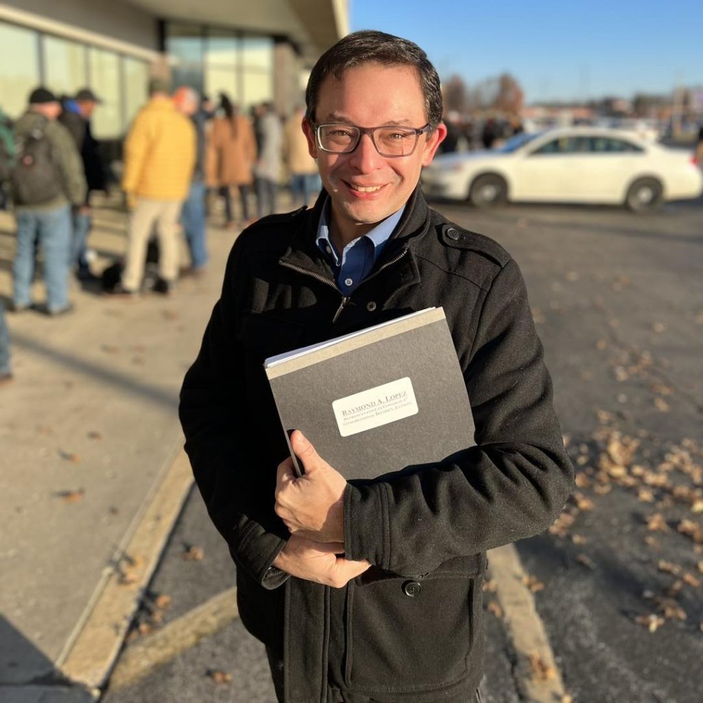 Brighton Park resident Raymond Lopez pauses for a photo before he files his nominating petitions at the Illinois State Board of Elections headquarters in Springfield. --Supplied photo