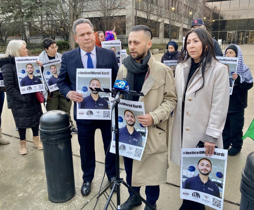 Suphi Kurdi, brother of the late Murod Kurdi, and their mother, Fadia Muhamad, are joined by attorney David Petrich after the hearing. They vowed to seek justice. (Photos by Steve Metsch)
