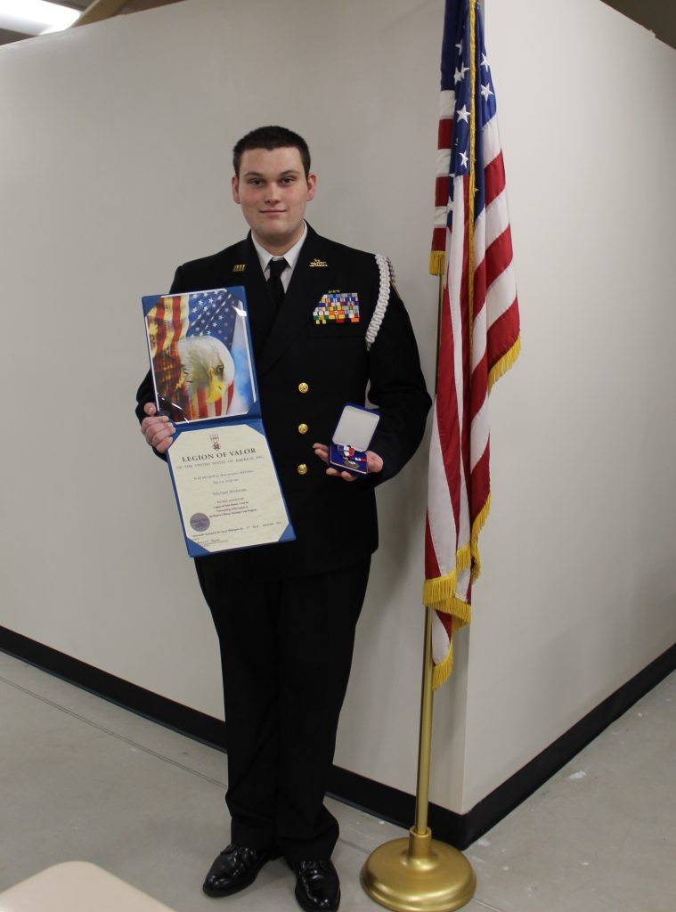 Michael Wickman, a member of Navy Junior Reserve Officers Corps at Richards High School, 10601 Central Ave., Oak Lawn, was recently awarded the Legion of Valor Bronze Cross Award. (Supplied photo)