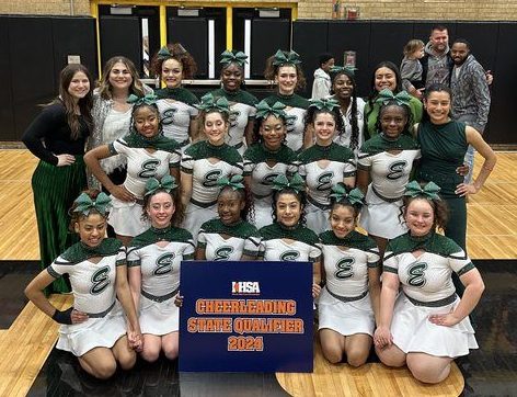 The Evergreen Park competitive cheerleading team is heading to state after a second-place sectional finish. Photo courtesy of Evergreen Park High School