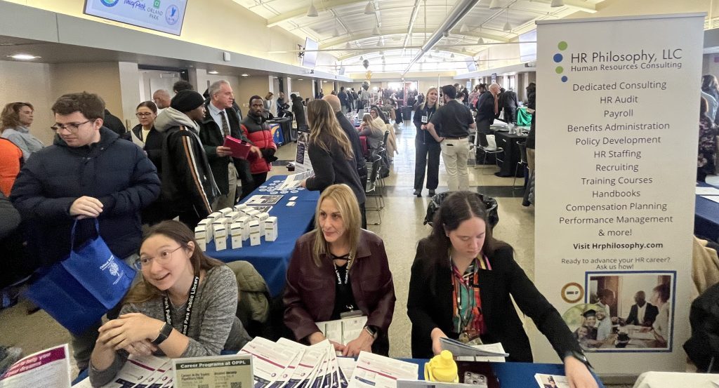 Hundreds crowd the Orland Park Civic Center on Jan. 11 for the first Southwest Job Fair. (Photos by Jeff Vorva)