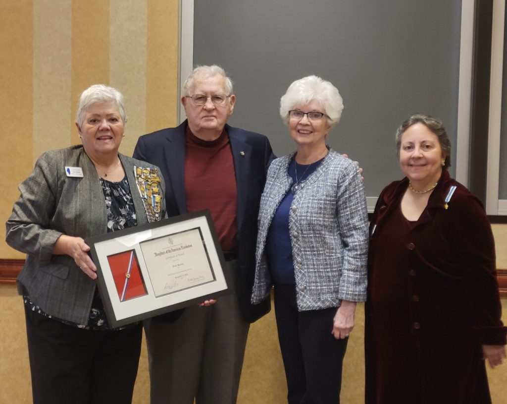 Community Service Award chairman Gale Shafer (from left), recipient Jack Heafey and wife Katherine Heafey, and Chapter Regent Audra Gray. (Supplied photo)