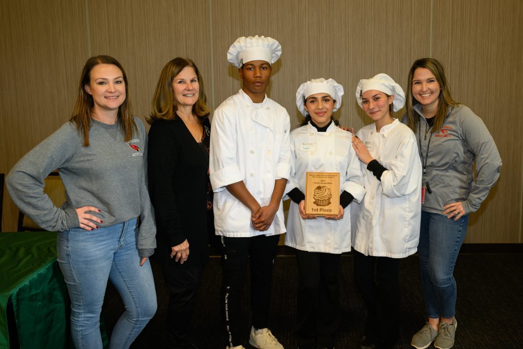 High school students competed at Moraine Valley Community College’s annual High School Pastry Decorating Competition in October. The winning team was Eisenhower High School (from left), instructors Amy Van Syckle and Donna Hart, students Mike Donaldson, Isabel Reyes and Adrianna Torres, and instructor Lauren Paska. (Supplied photo)