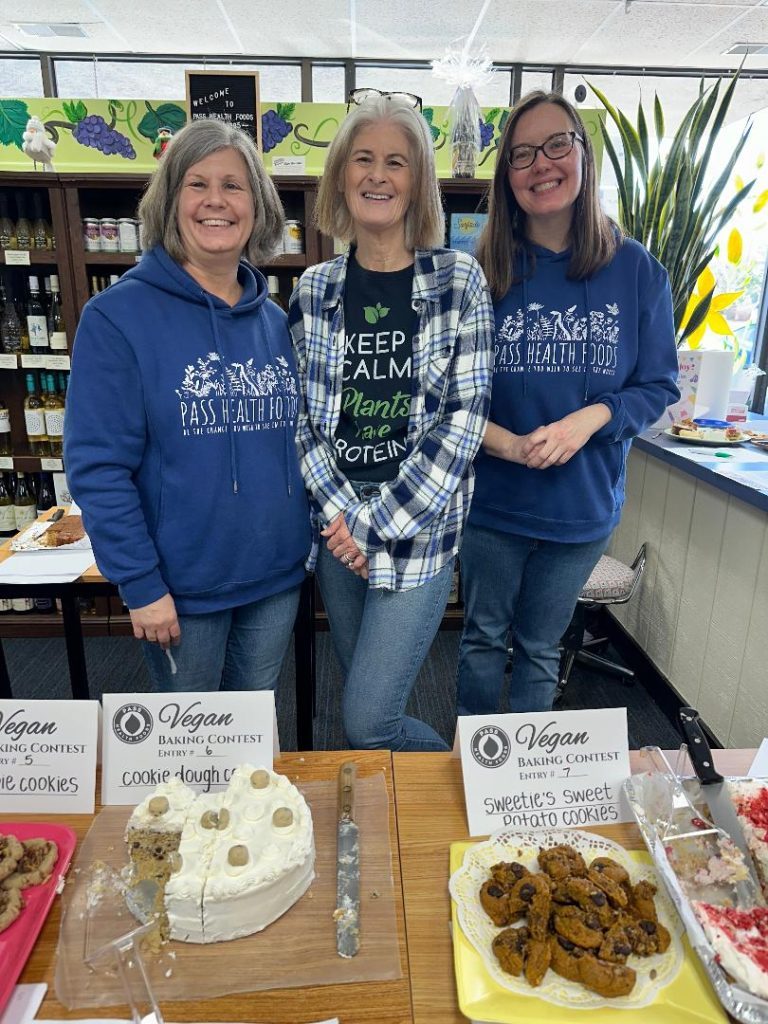 Pass Heath Foods Co-Owner, Liz Ryan, MaryAnne McKenna Bryan, creator of the active Chicago Southside &amp; South Suburban Vegans group in Facebook and Pass Heath Foods Co-Owner Carolyn Johnson at the store's Vegan Baking Contest on Saturday. (Photos by Kelly White)