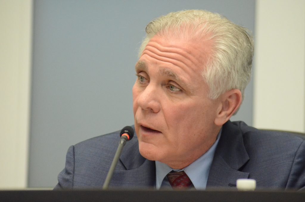 Orland Park Mayor Keith Pekau, speaking at a meeting earlier this year, said he welcomes public comments done in a professional manner.  (Photo by Jeff Vorva)