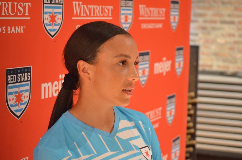 Red Stars scorer Mallory Swanson is ready to get back on the field after missing most of 2023 with an injury. Photo by Jeff Vorva