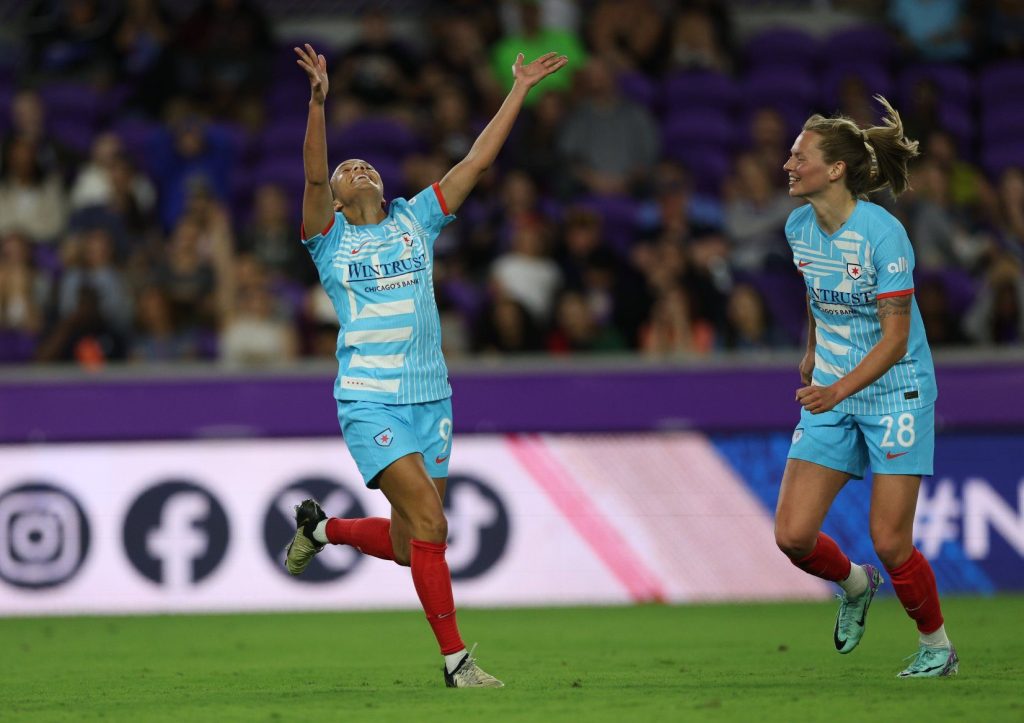 Chicago Red Stars forward Mallory Swanson reacts after scoring a game-tying goal against Orlando on March 29. IMAGN photo