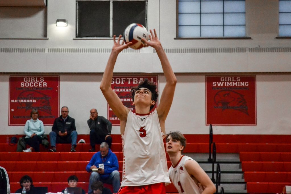 Marist defeated Glenbrook South in two sets on April 4. Photo by Xavier Sanchez