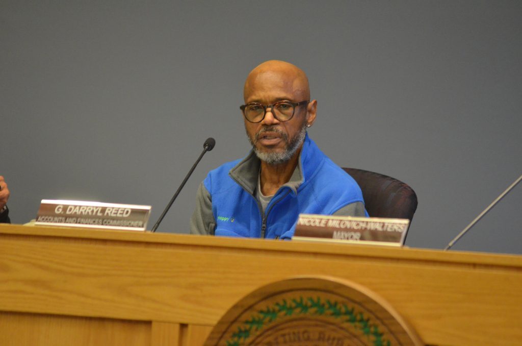 Palos Park Commissioner G. Darryl Reed talks about the 2024-25 budget at the April 22 council meeting. (Photo by Jeff Vorva)