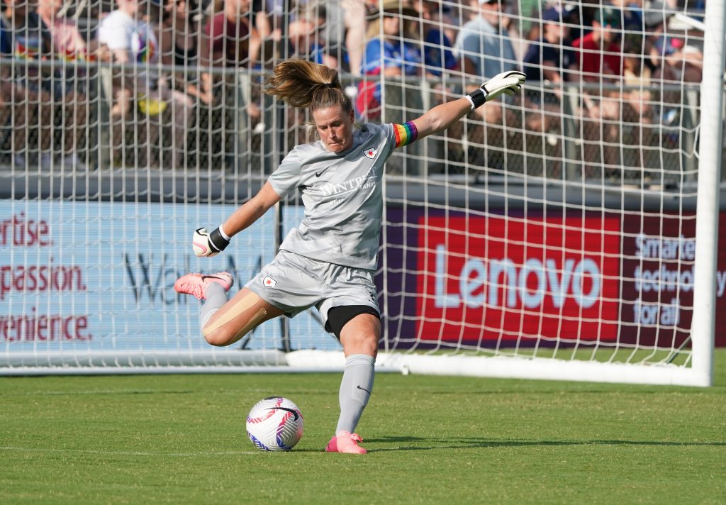 Alyssa Naeher clears a ball at North Carolina on June 23 in a 3-1 Red Stars loss. IMAGN photo