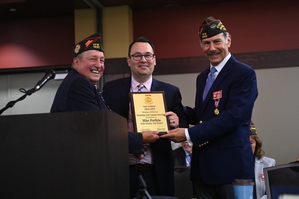 State Senator Mike Porfirio being recognized as the Senator of the Year by representatives of the Illinois VFW. (Supplied photo)